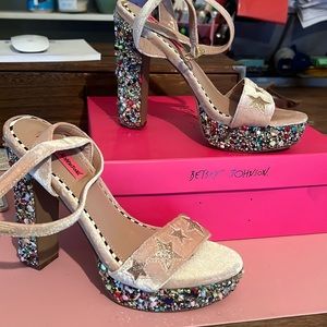 Betsey Johnson pink velvet bedazzled heels. Taylor Swift Lover